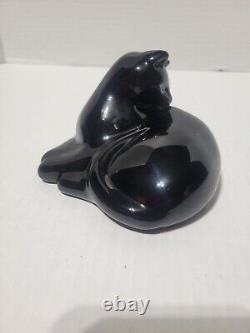 Signed Baccarat France Black Grooming Cat Figurine! In Excellent Condition