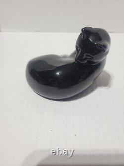 Signed Baccarat France Black Grooming Cat Figurine! In Excellent Condition