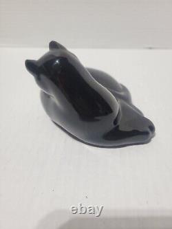 Signed Baccarat France Black Grooming Cat Figurine! In Excellent Condition