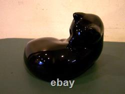Signed Baccarat France Black Grooming Cat Figurine! In Excellent Condition