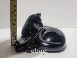 Signed Baccarat France Black Grooming Cat Figurine! In Excellent Condition