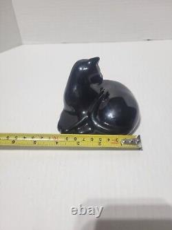 Signed Baccarat France Black Grooming Cat Figurine! In Excellent Condition