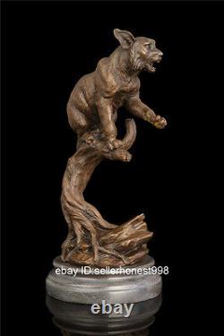 Signed Bronze Marble Figurine Catamountain leopard cat Art Deco Sculpture