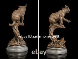 Signed Bronze Marble Figurine Catamountain leopard cat Art Deco Sculpture