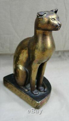 Signed H. Huber Clark Mish Painted Bronze Bookends Egyptian Art Deco Seated Cats