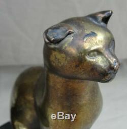 Signed H. Huber Clark Mish Painted Bronze Bookends Egyptian Art Deco Seated Cats