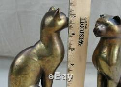 Signed H. Huber Clark Mish Painted Bronze Bookends Egyptian Art Deco Seated Cats