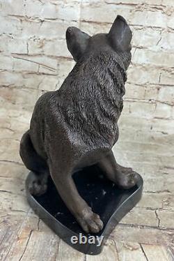 Signed Original Friendly Cat Feline Bronze Art Deco Marble Base Sculpture Figure