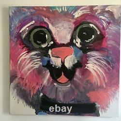 Signed lori clark Acrylic Painting Big Pink Cat 36 x 36 x 2 LARGE (PAIR)