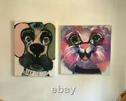 Signed lori clark Acrylic Painting Big Pink Cat 36 x 36 x 2 LARGE (PAIR)