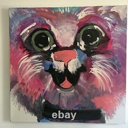 Signed lori clark Acrylic Painting Big Pink Cat 36 x 36 x 2 LARGE (PAIR)