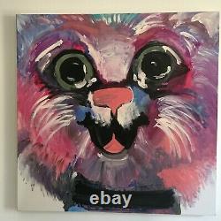 Signed lori clark Acrylic Painting Big Pink Cat 36 x 36 x 2 LARGE (PAIR)