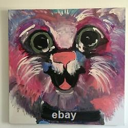 Signed lori clark Acrylic Painting Big Pink Cat 36 x 36 x 2 LARGE (PAIR)