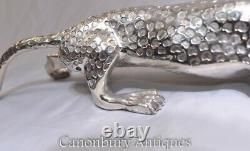 Silver Bronze Leopard Statue Art Deco Cat Casting
