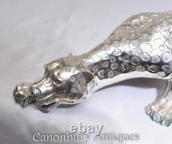 Silver Bronze Leopard Statue Art Deco Cat Casting