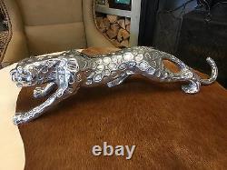 Silver jaguar figure Cast polished aluminium stalking jaguar Big Cat Cheetah