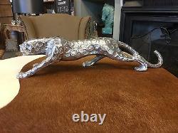 Silver jaguar figure Cast polished aluminium stalking jaguar Big Cat Cheetah