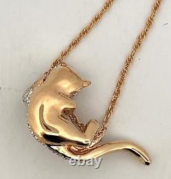Sliding Cat Necklace Pendant Art Deco Style Gold Plated Metal Alloy Set With