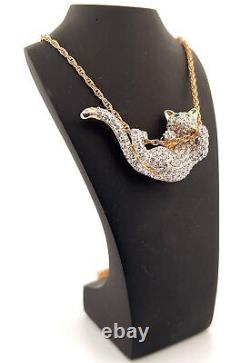 Sliding Cat Necklace Pendant Art Deco Style Gold Plated Metal Alloy Set With