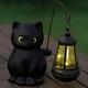 Solar Garden Statue Cat Figurine, Black Statues Decor With