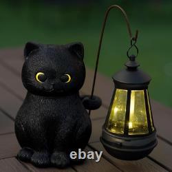 Solar Garden Statue Cat Figurine, Black Statues Decor with