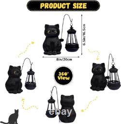 Solar Garden Statue Cat Figurine, Black Statues Decor with