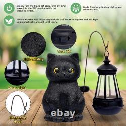 Solar Garden Statue Cat Figurine, Black Statues Decor with
