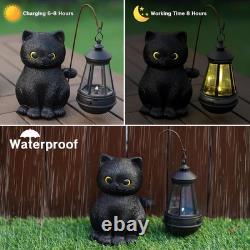 Solar Garden Statue Cat Figurine, Black Statues Decor with