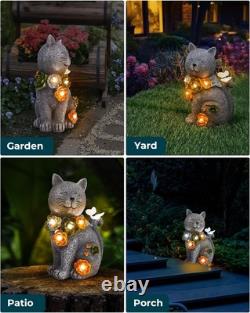 Solar Garden Statues Lights, Cat Figurines Succulent Flower Butterfly Gray