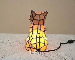 Stained Glass Handcrafted Kitty Cat Night Light Table Desk Lamp