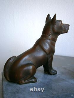 Statue Art Deco Dog And Cat Metal Patinated Marble Stylized 1930 Antique