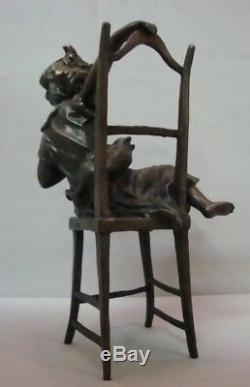 Statue Sculpture Cat Daughter Art Deco Style Art Nouveau Style Solid bronze Sign