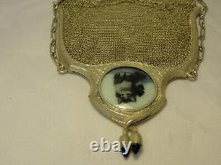 Sterling Silver Mesh Chain Purse Evening Hand Bag with cat picture Ornate ZC2-29