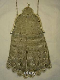 Sterling Silver Mesh Chain Purse Evening Hand Bag with cat picture Ornate ZC2-29