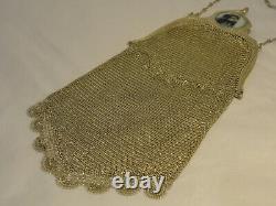 Sterling Silver Mesh Chain Purse Evening Hand Bag with cat picture Ornate ZC2-29