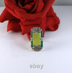 Sterling Silver Nicky Butler RARE Green Chalcedony Art Deco Ring 9 CAT RESCUE