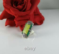 Sterling Silver Nicky Butler RARE Green Chalcedony Art Deco Ring 9 CAT RESCUE