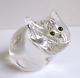 Steuben Art Crystal Glass Cat With Green Eyes Figurine Heavy Signed 4 Tall