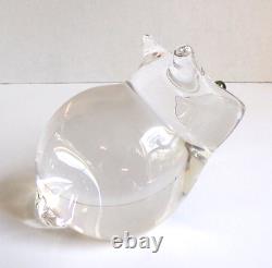 Steuben Art Crystal Glass Cat with Green Eyes Figurine Heavy Signed 4 Tall