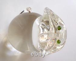 Steuben Art Crystal Glass Cat with Green Eyes Figurine Heavy Signed 4 Tall