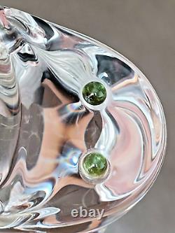 Steuben Art Crystal Glass Cat with Green Eyes Figurine Heavy Signed 4 Tall