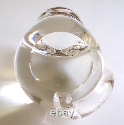 Steuben Art Crystal Glass Cat with Green Eyes Figurine Heavy Signed 4 Tall