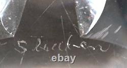 Steuben Art Crystal Glass Cat with Green Eyes Figurine Heavy Signed 4 Tall
