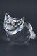 Steuben Signed Art Glass Crystal Cat With Tourmaline Green Eyes Figurine 5