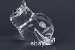 Steuben Signed Art Glass Crystal Cat With Tourmaline Green Eyes Figurine 5