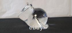 Steuben Signed Art Glass Crystal Cat With Tourmaline Green Eyes Figurine 5