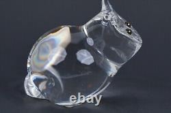 Steuben Signed Art Glass Crystal Cat With Tourmaline Green Eyes Figurine 5