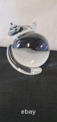 Steuben Signed Art Glass Crystal Cat With Tourmaline Green Eyes Figurine 5