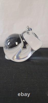 Steuben Signed Art Glass Crystal Cat With Tourmaline Green Eyes Figurine 5