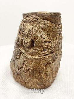Studio Art Wildlife Safari Brutalist Cave Art Pottery Vase Decor Signed CAT 1-79